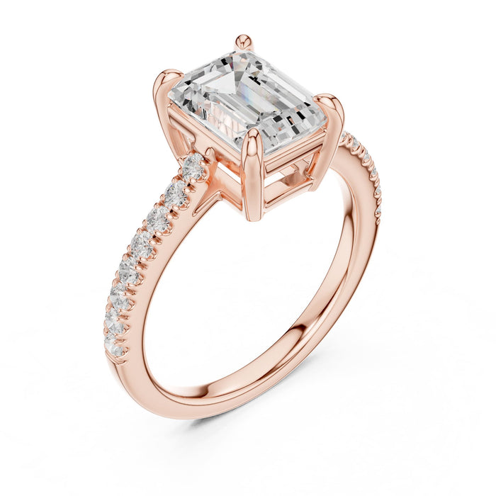 Emerald Lab Grown Diamond Side-Stone Engagement Ring rose gold video
