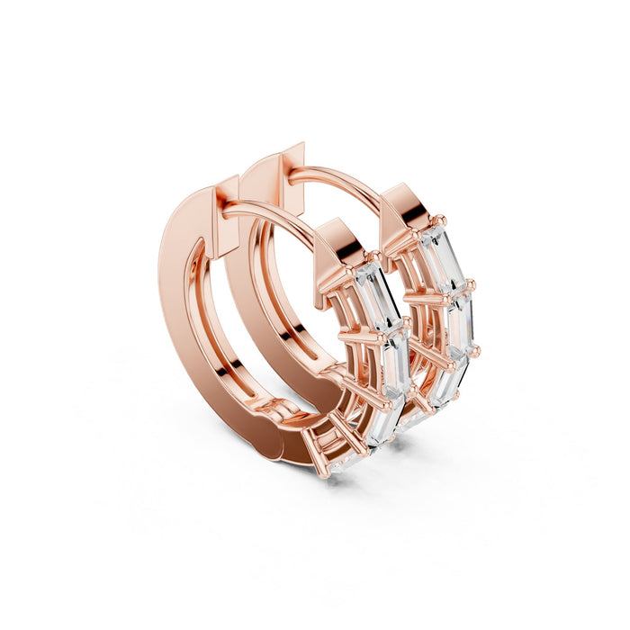 Baguette Diamond Huggie Hoop Earrings rose gold video