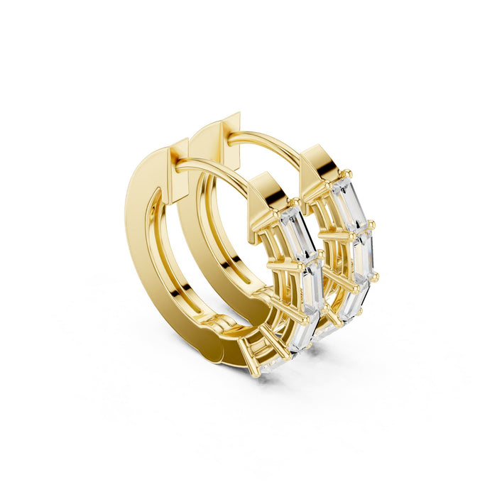 Baguette Diamond Huggie Hoop Earrings yellow gold video
