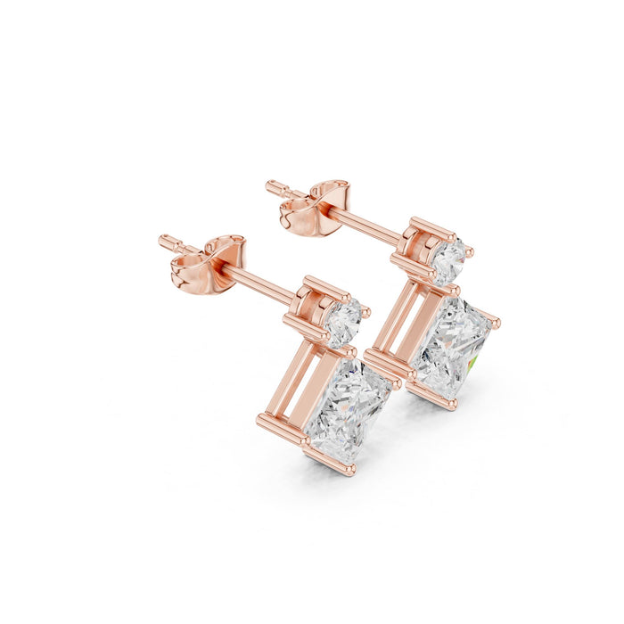 Round & Princess Diamond Drop Earrings rose gold video