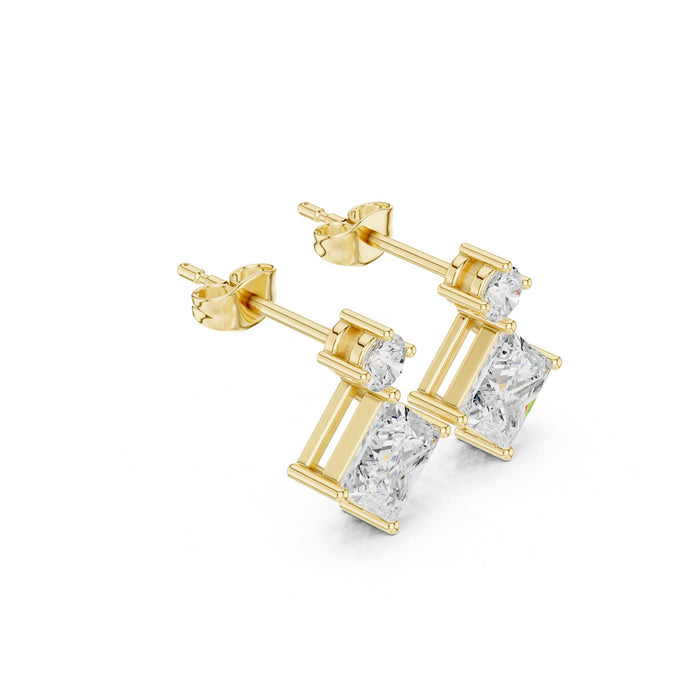 Round & Princess Diamond Drop Earrings yellow gold video