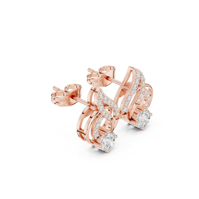 Blue Center Diamond Scroll Halo Stud Earrings rose gold video