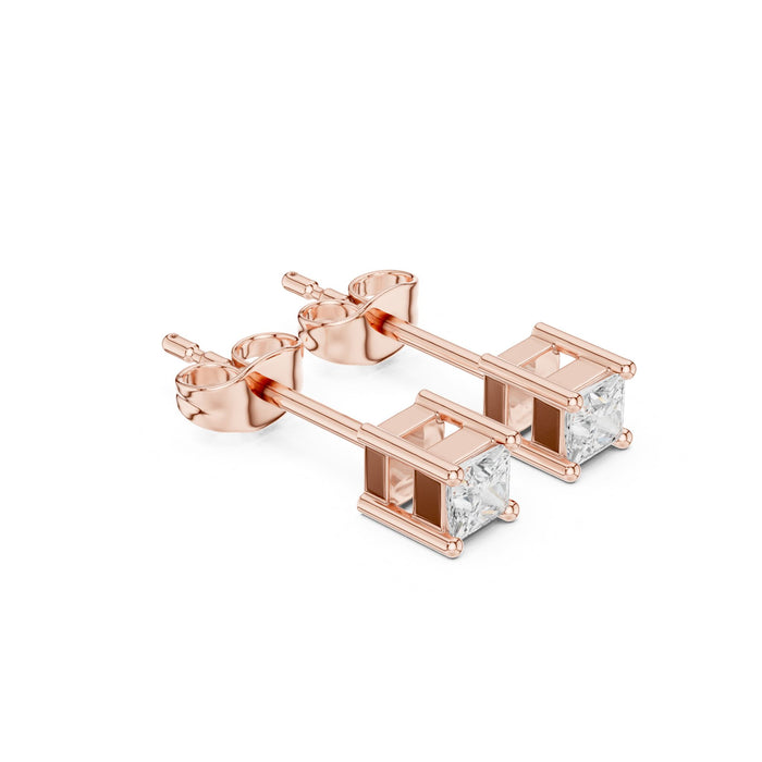 Princess Cut Diamond Solitaire Stud Earrings rose gold video