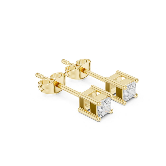 Princess Cut Diamond Solitaire Stud Earrings yellow gold video