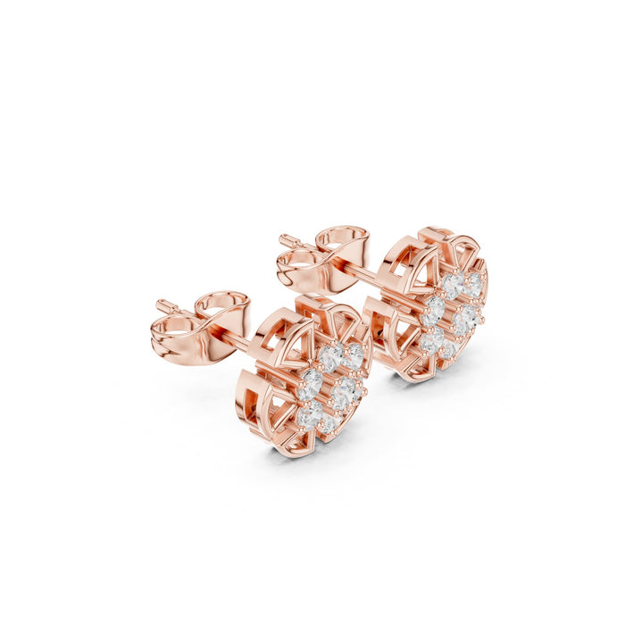 Round Diamond Floral Cluster Stud Earrings rose gold video