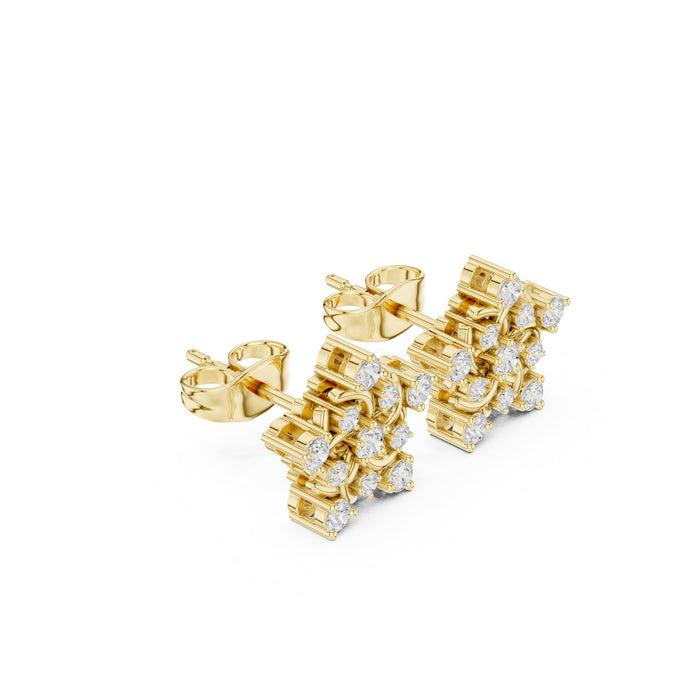 Round Diamond Star Floral Stud Earrings yellow gold video