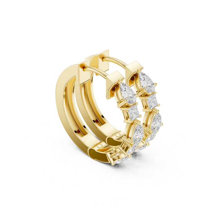 Princess & Pear Diamond Huggie Hoop Earrings yellow gold video