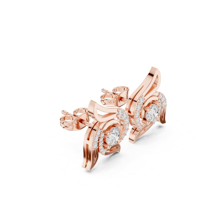 Blue Center Diamond Leaf Swirl Stud Earrings rose gold video
