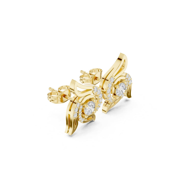 Blue Center Diamond Leaf Swirl Stud Earrings yellow gold video