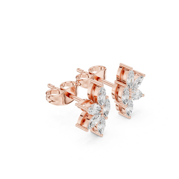 Marquise Diamond Floral Stud Earrings rose gold video