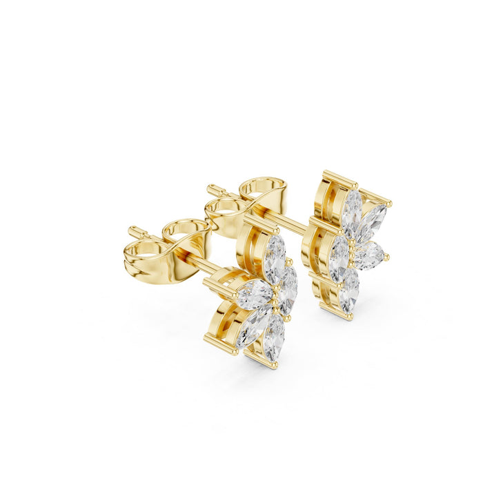 Marquise Diamond Floral Stud Earrings yellow gold video