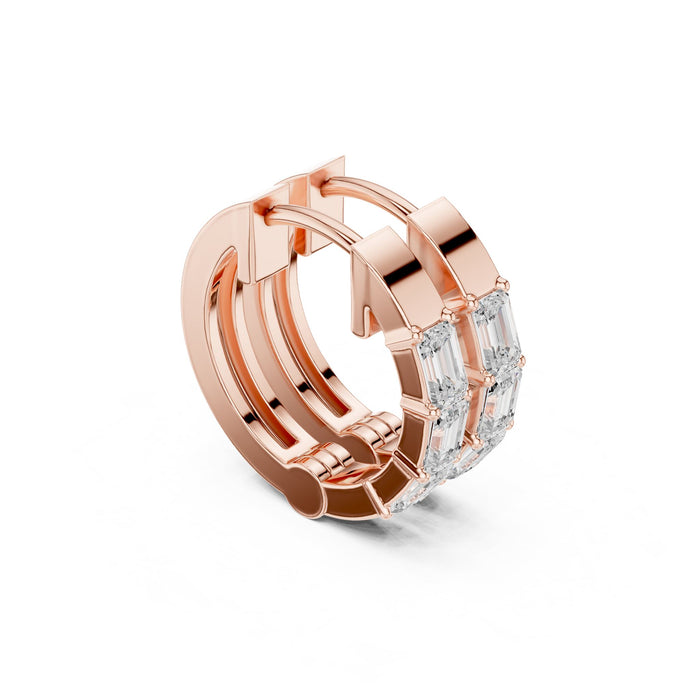 Emerald Cut Diamond Huggie Hoop Earrings rose gold video