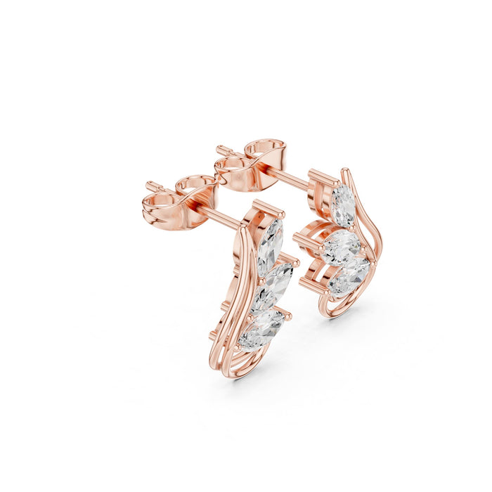 Marquise Diamond Leaf Swirl Stud Earrings rose gold video