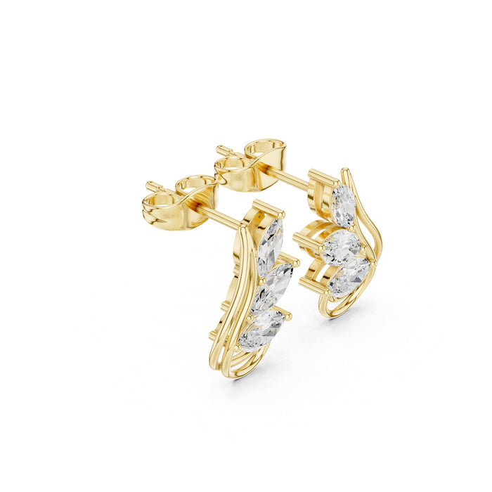 Marquise Diamond Leaf Swirl Stud Earrings yellow gold video