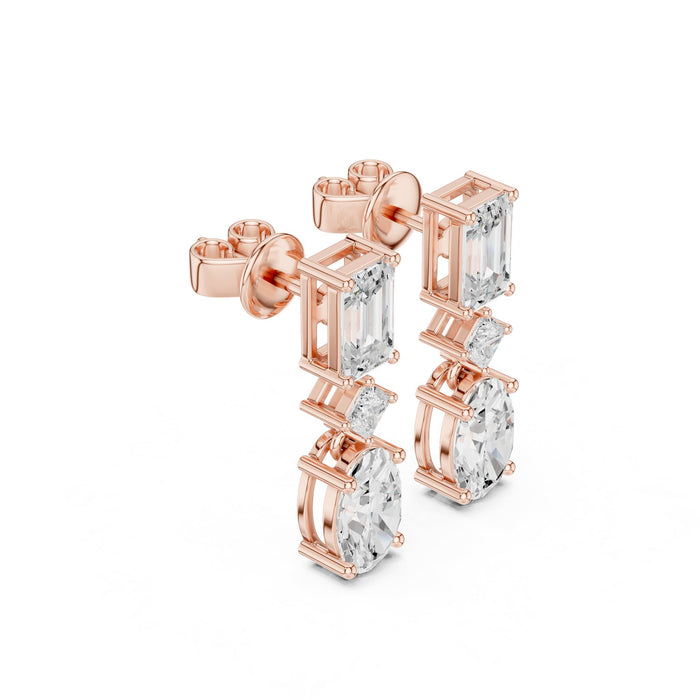 Emerald, Princess & Oval Diamond Drop Earrings rose gold video