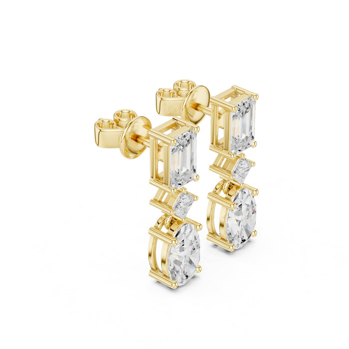 Emerald, Princess & Oval Diamond Drop Earrings yellow gold video