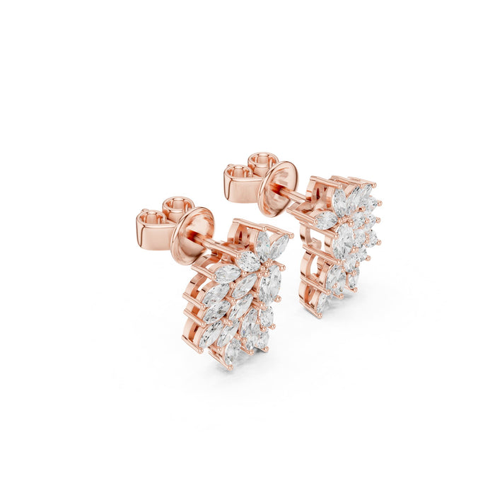 Marquise Diamond Fan Cluster Stud Earrings rose gold video