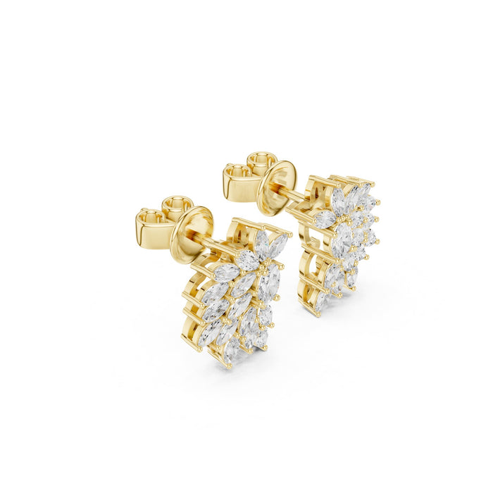 Marquise Diamond Fan Cluster Stud Earrings yellow gold video