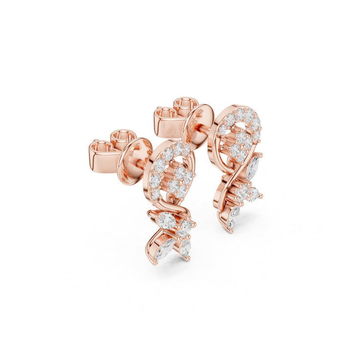 Diamond Floral Vine Swirl Stud Earrings rose gold video