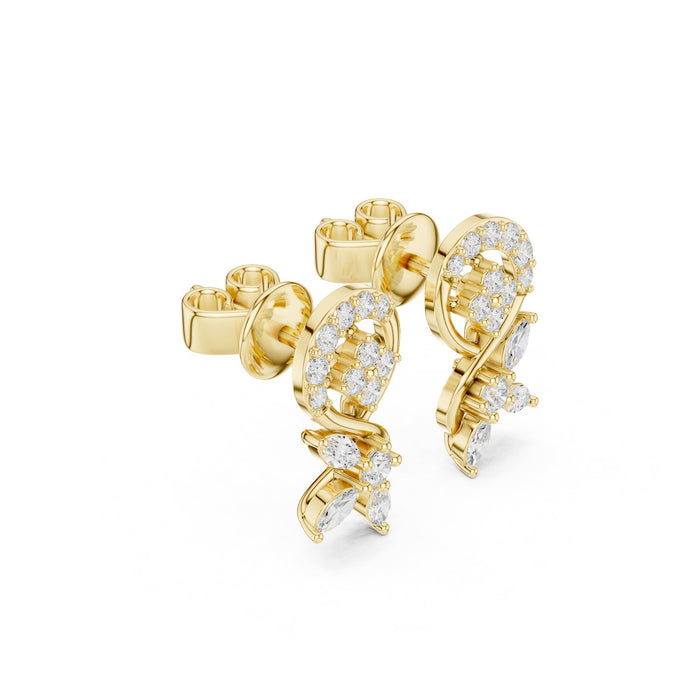 Diamond Floral Vine Swirl Stud Earrings yellow gold video
