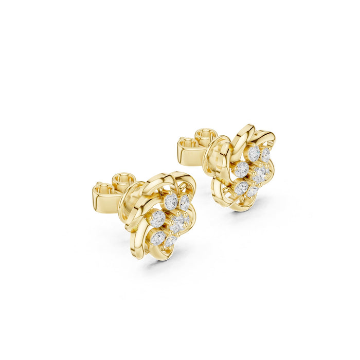 Round Diamond Love Knot Cluster Stud Earrings yellow gold video