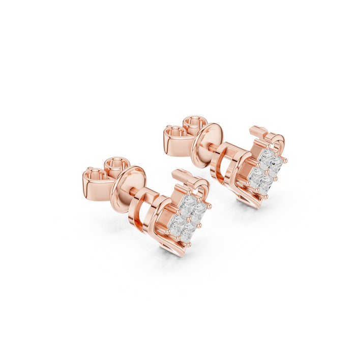Princess Cut Diamond Heart Stud Earrings rose gold video