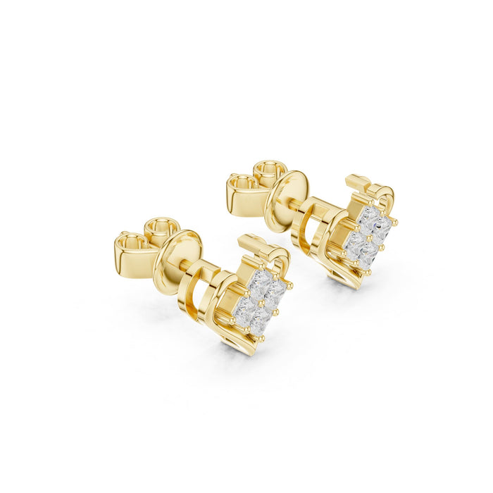 Princess Cut Diamond Heart Stud Earrings yellow gold video