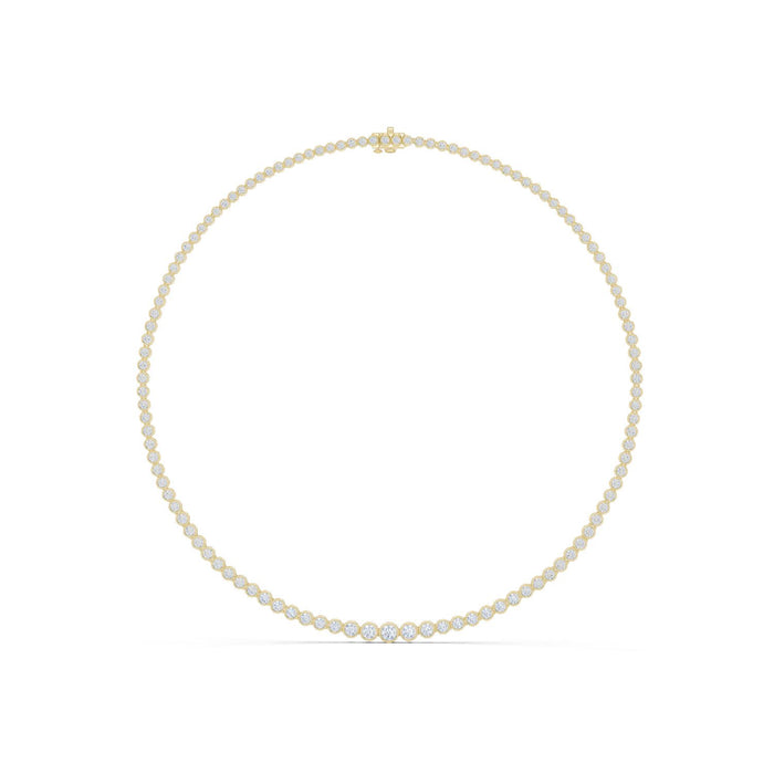 Bezel Set Graduated Diamond Tennis Necklace yellow gold video