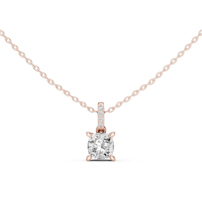 Cushion Cut Solitaire Pendant with Pavé Bail rose gold video