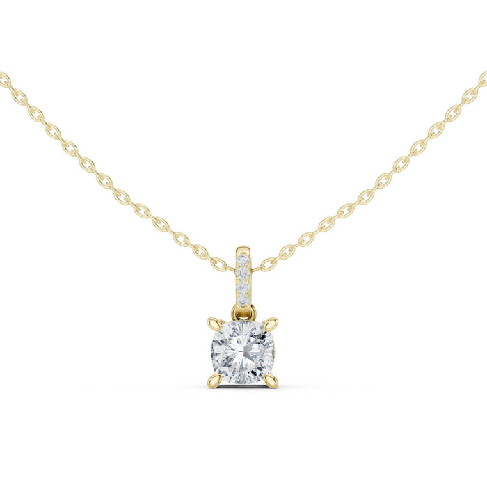 Cushion Cut Solitaire Pendant with Pavé Bail yellow gold video