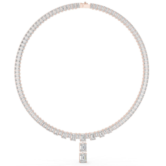 Emerald Cut Graduated Drop Tennis Necklace rose gold video