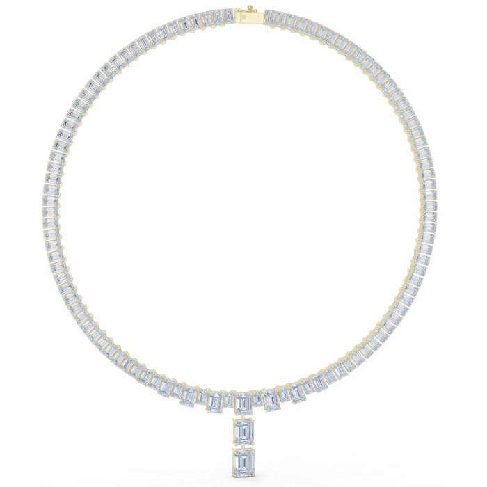 Emerald Cut Graduated Drop Tennis Necklace yellow gold video