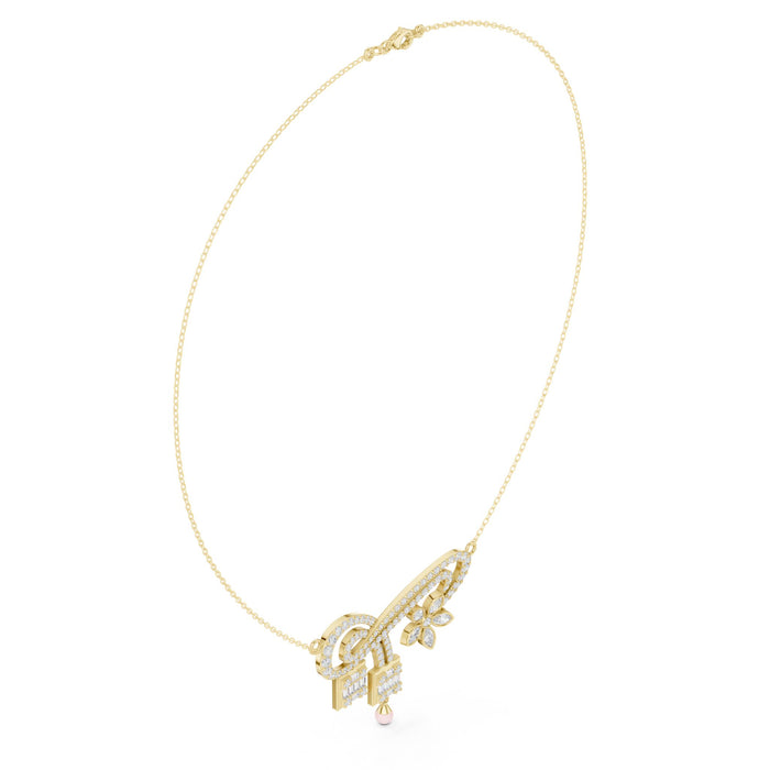 Diamond Scroll Flower Statement Pendant yellow gold video