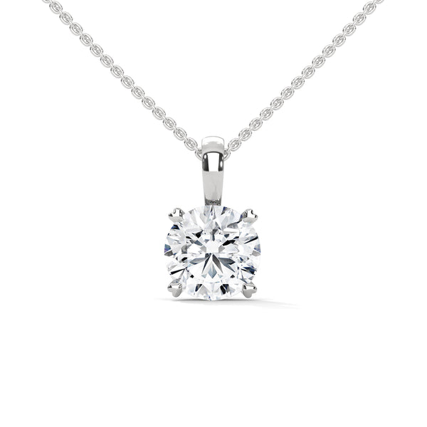 10K White Gold Round Lab Grown Diamond Four-Prong Solitaire Pendant | 2.00 Carat Total Weight